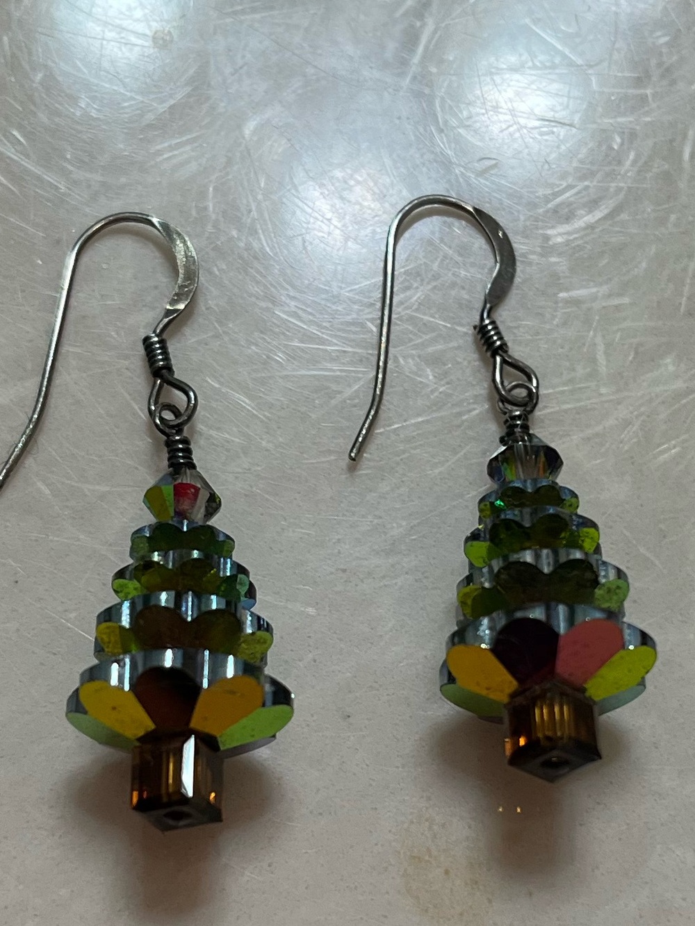 Swarovski Green Crystal Tree Drop Earrings - Picture 3 of 3